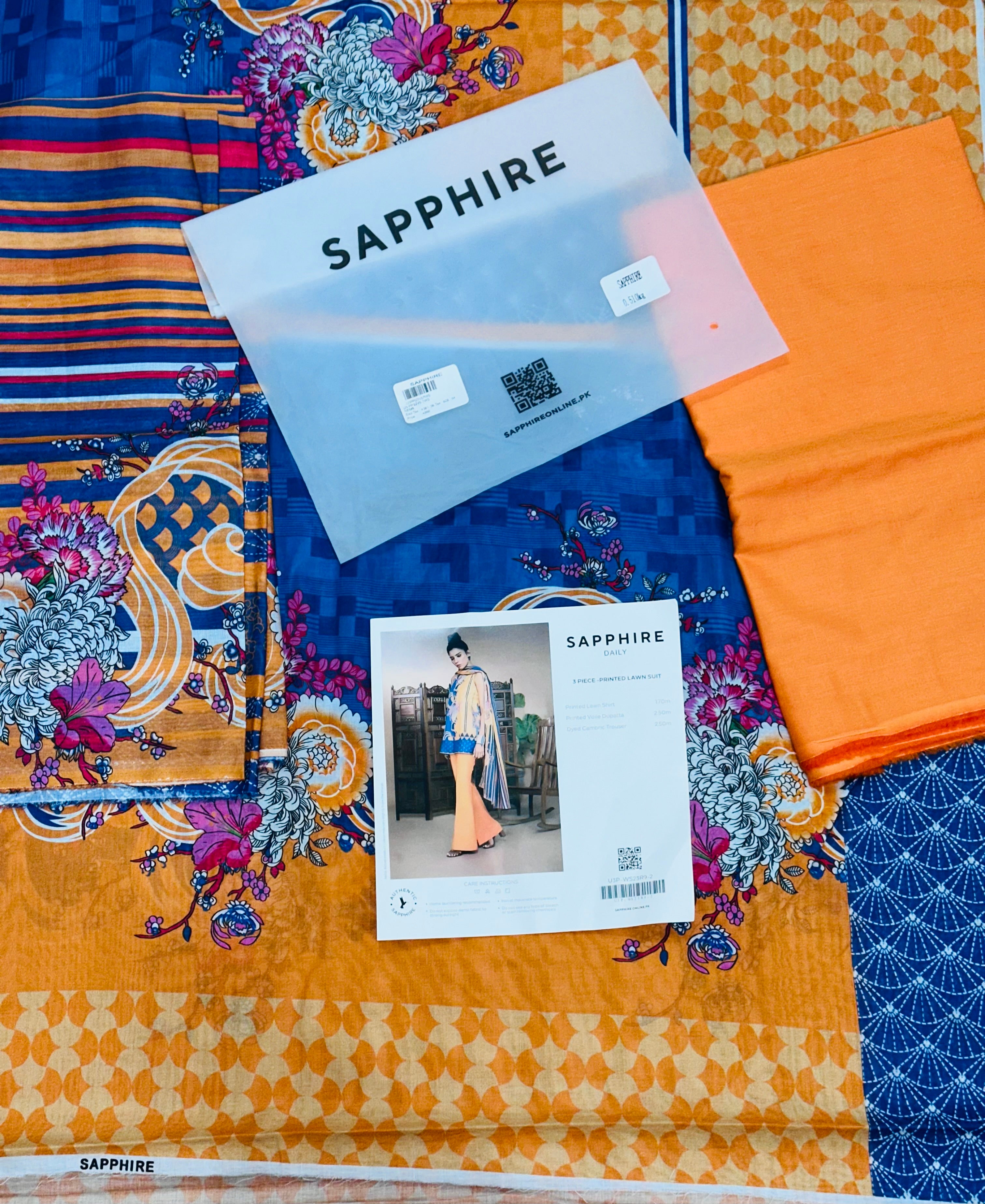 SAPHHIRE PRINTED 3PC LAWN SUIT