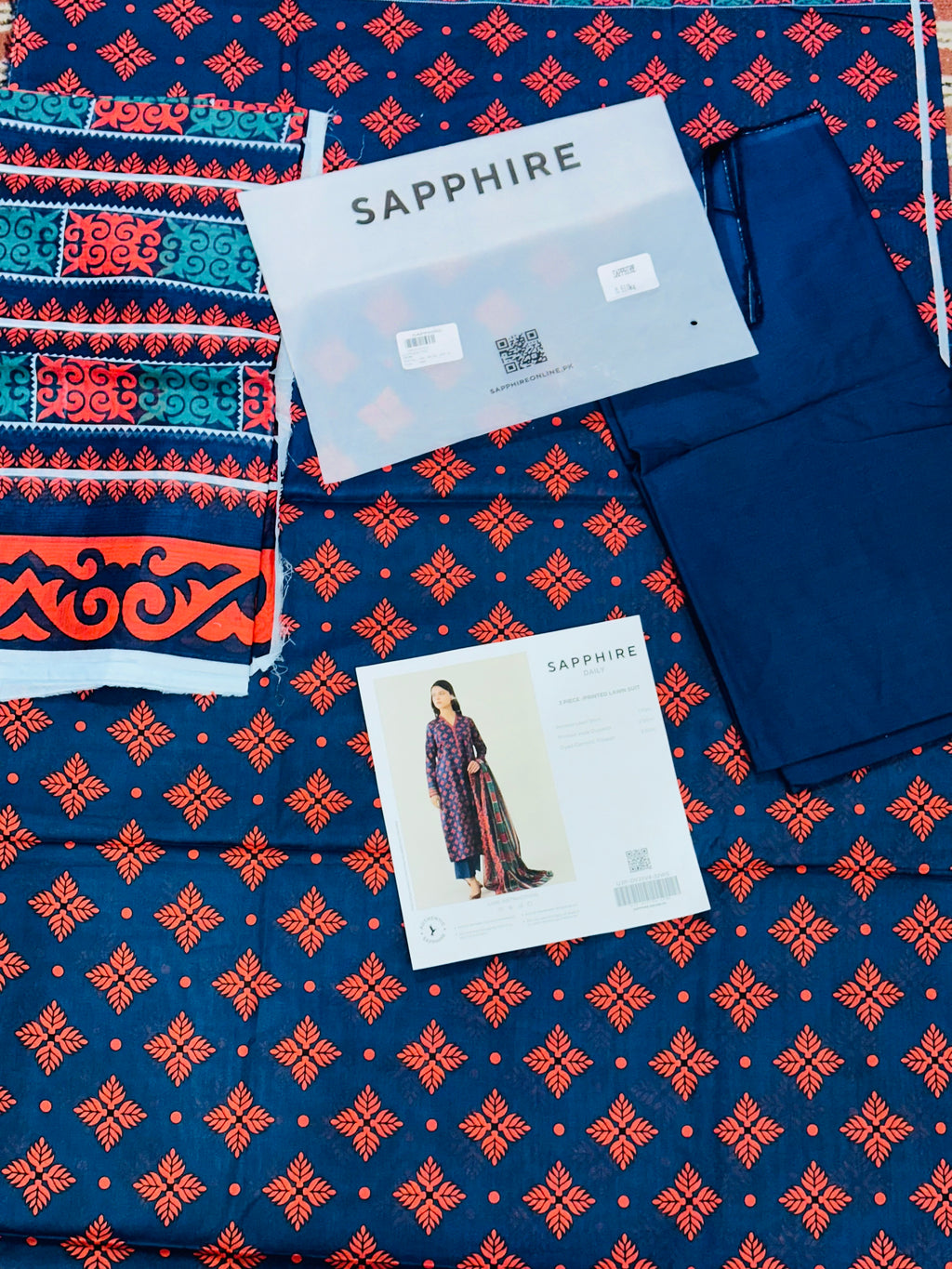 SAPHHIRE PRINTED 3PC LAWN SUIT