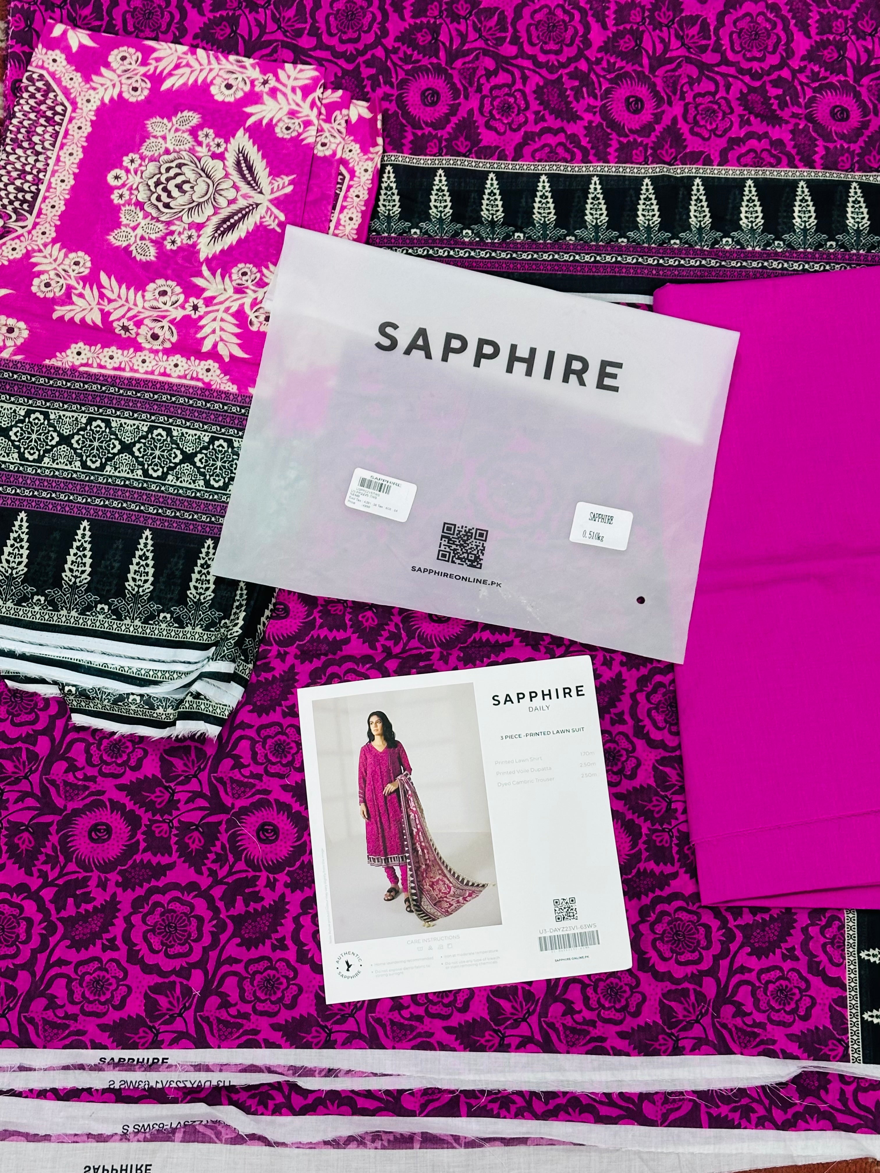 SAPHHIRE PRINTED 3PC LAWN SUIT