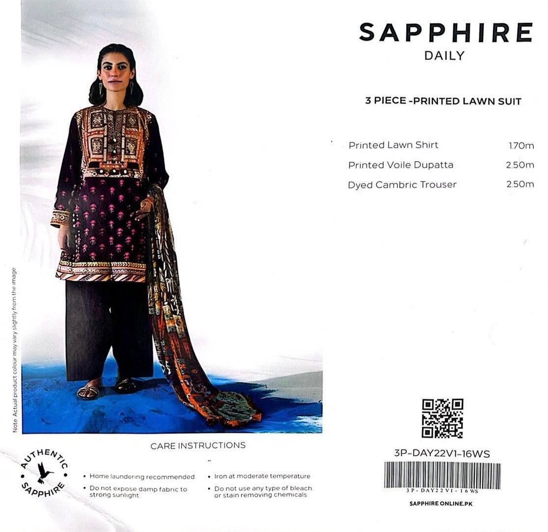 SAPHHIRE PRINTED 3PC LAWN SUIT