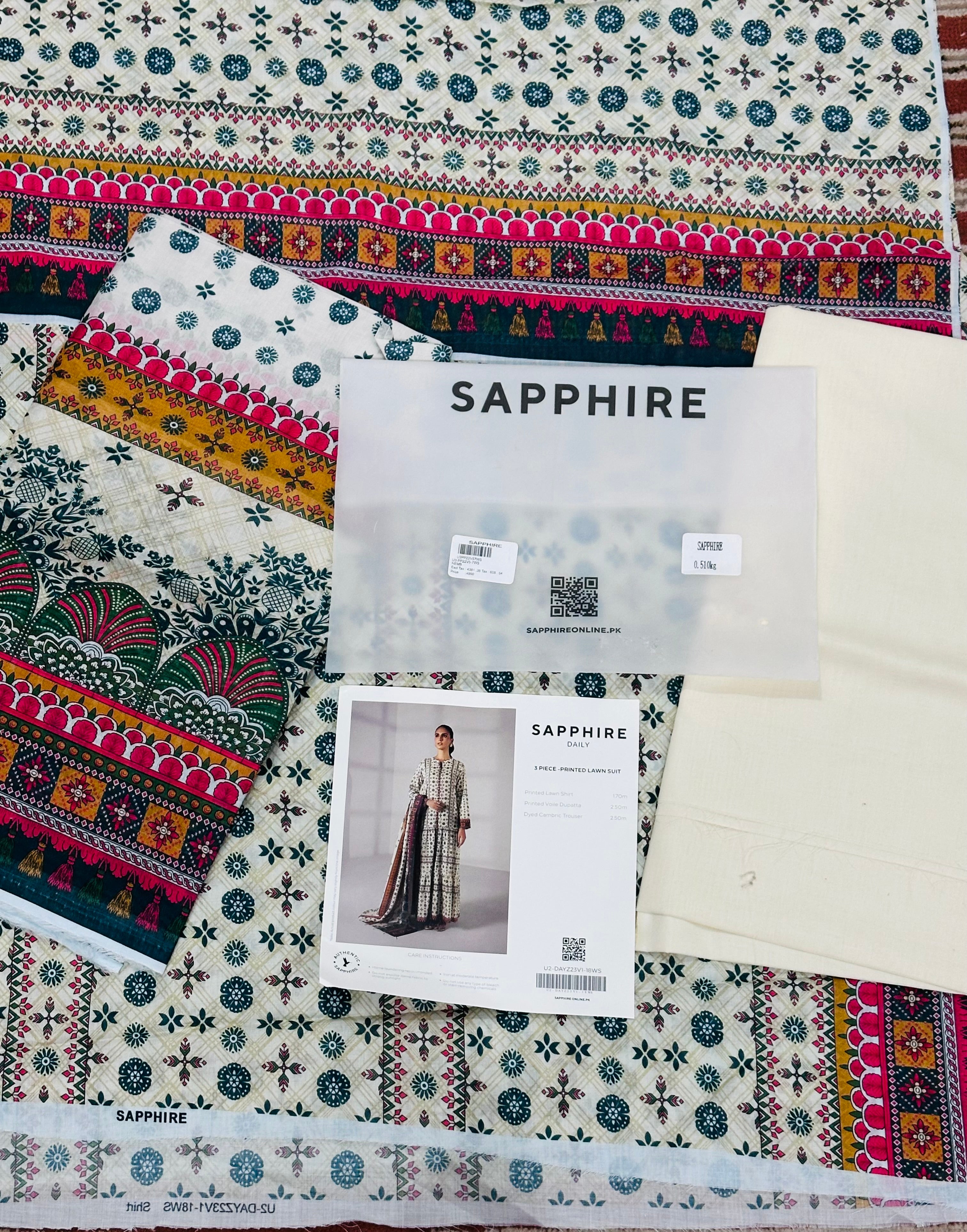 SAPHHIRE PRINTED 3PC LAWN SUIT