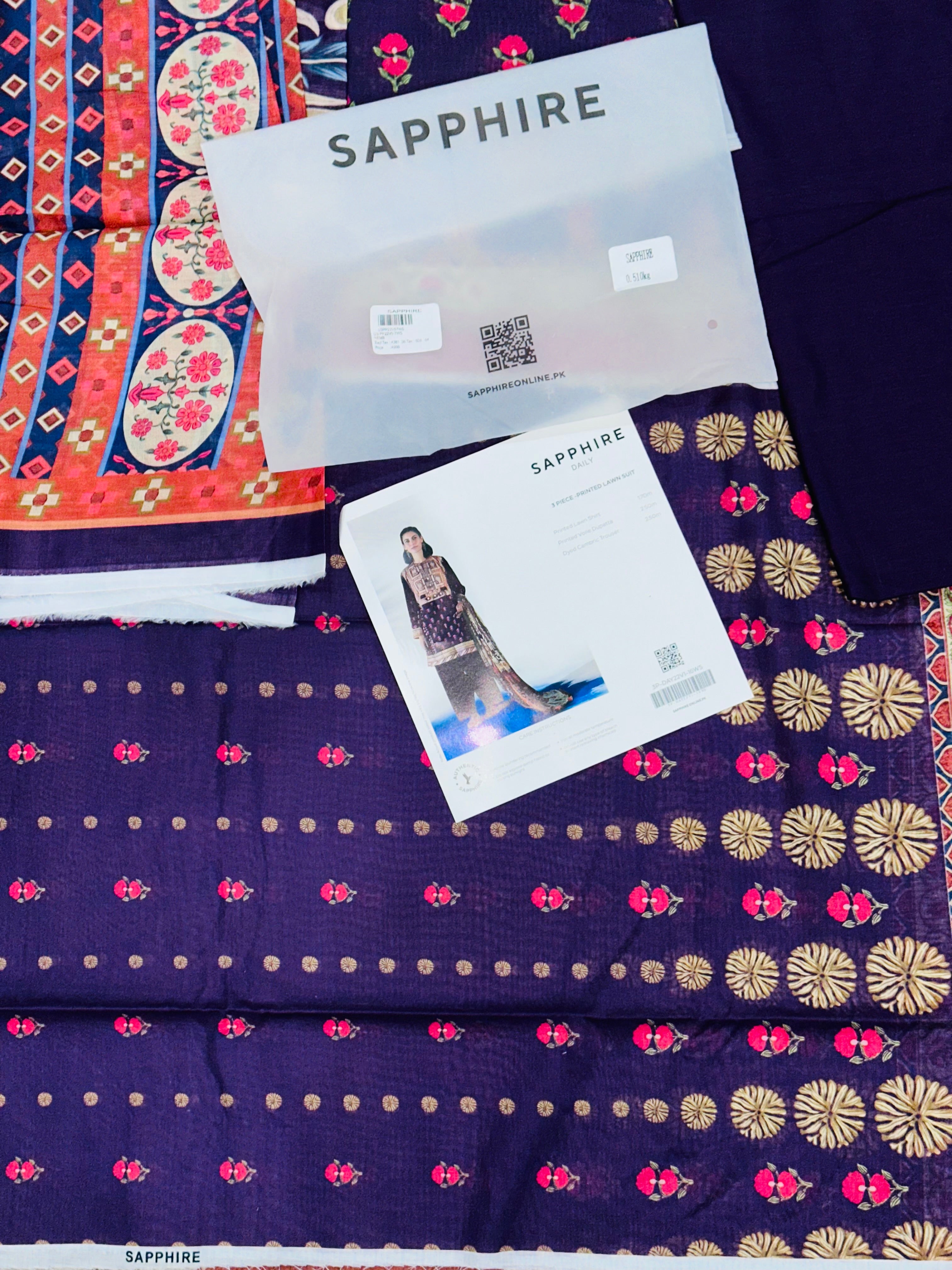 SAPHHIRE PRINTED 3PC LAWN SUIT