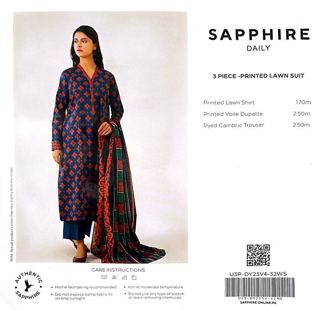 SAPHHIRE PRINTED 3PC LAWN SUIT